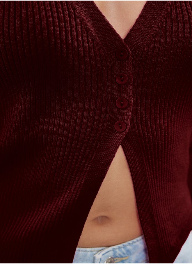 trendyol - Claret Red Crop Premium/ Special Yarn Top Vest TWOSS24BZ00258 - Image 1