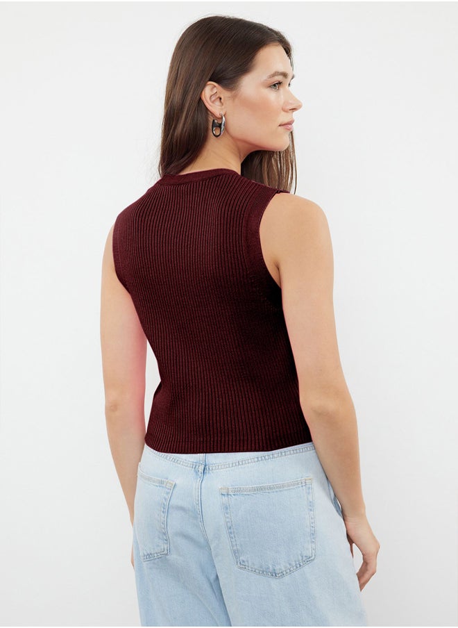 trendyol - Claret Red Crop Premium/ Special Yarn Top Vest TWOSS24BZ00258 - Image 1