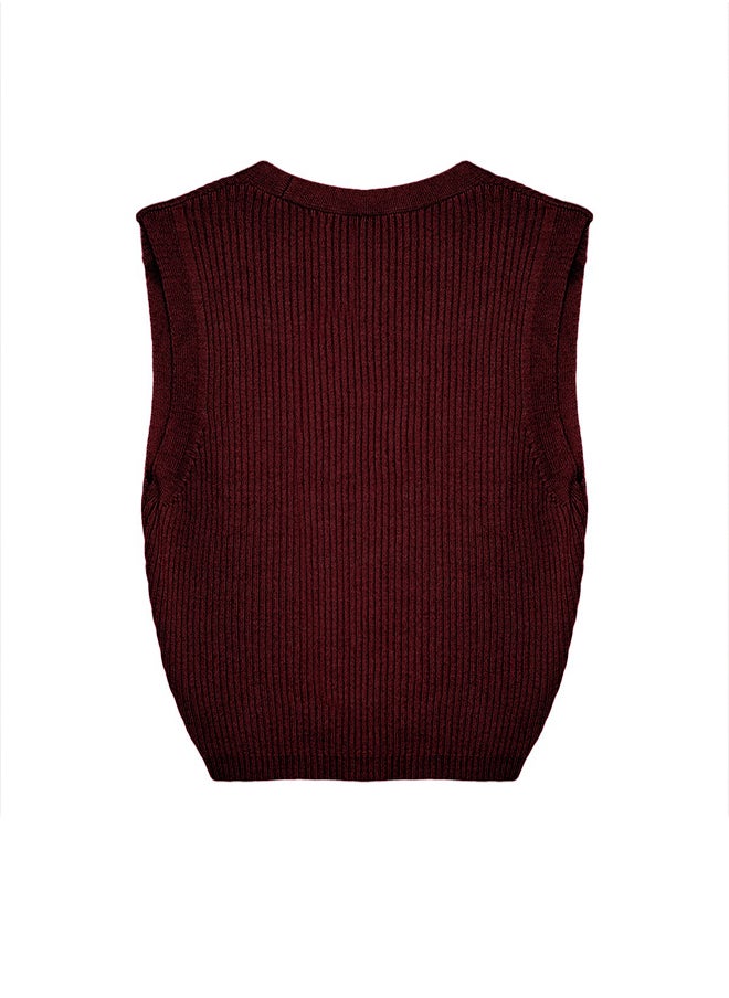 trendyol - Claret Red Crop Premium/ Special Yarn Top Vest TWOSS24BZ00258 - Image 1