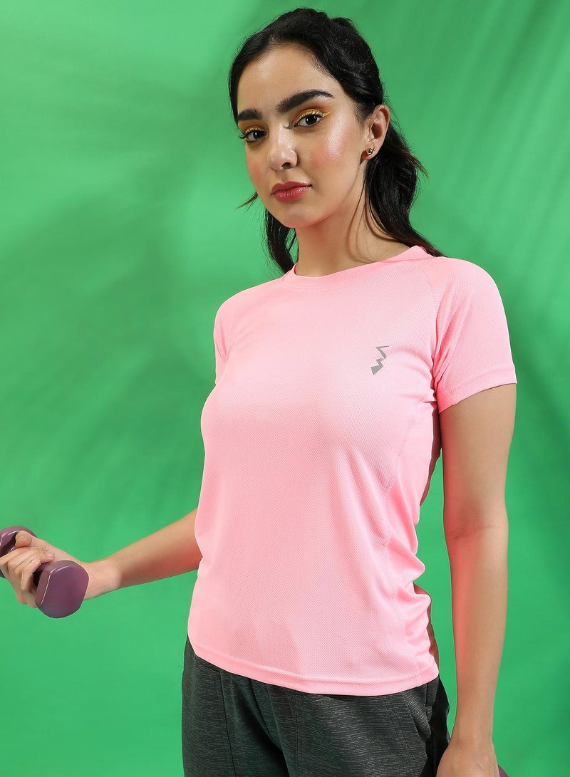 Campus Sutra Campus Sutra Women's Solid Baby Pink Activewear T-Shirt - Image 1