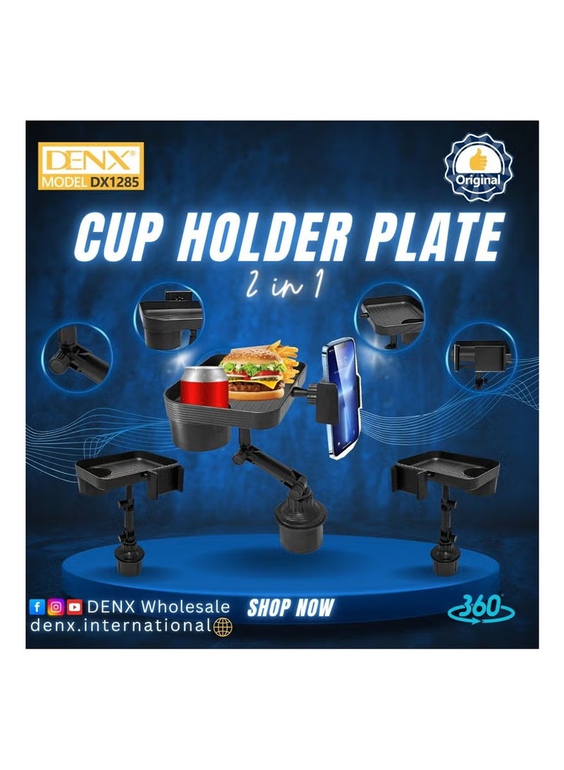 Denx 2-in-1 Car Cup Holder Tray – Detachable Auto Tray with Phone Holder, Anti-Slip Design, Multi-Function Table & Car Tray for Drinks, Snacks, and Devices - Image 3