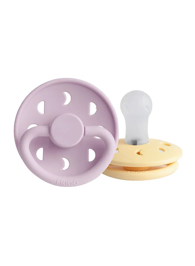 FRIGG Pack Of 2 Moon Phase Silicone Baby Pacifier 0-6M, Pale Daffodil/Soft Lilac - Size 1