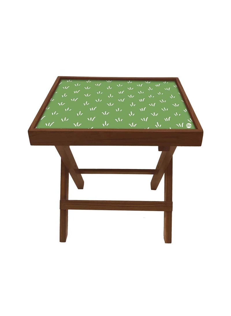 Nutcase Nutcase Designer Teak Wood Side Table Folding Wooden Bedside Coffee Outdoor Picnic Table Green Pattern  - Image 1
