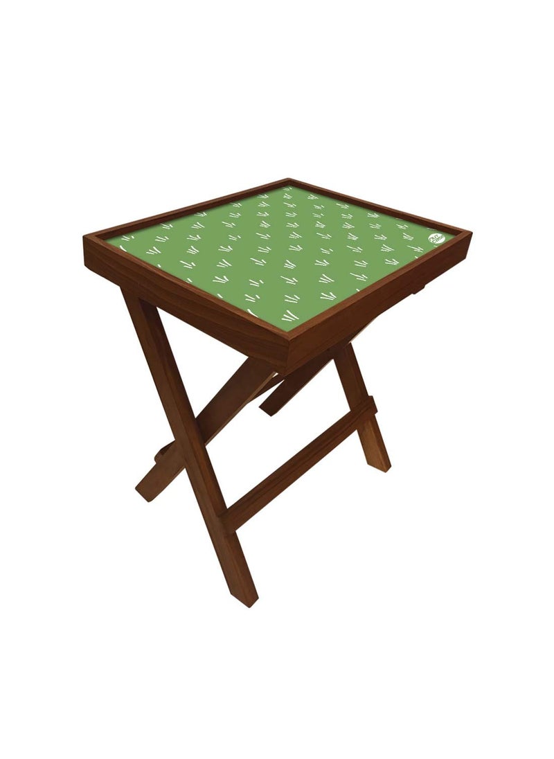 Nutcase Nutcase Designer Teak Wood Side Table Folding Wooden Bedside Coffee Outdoor Picnic Table Green Pattern  - Image 4