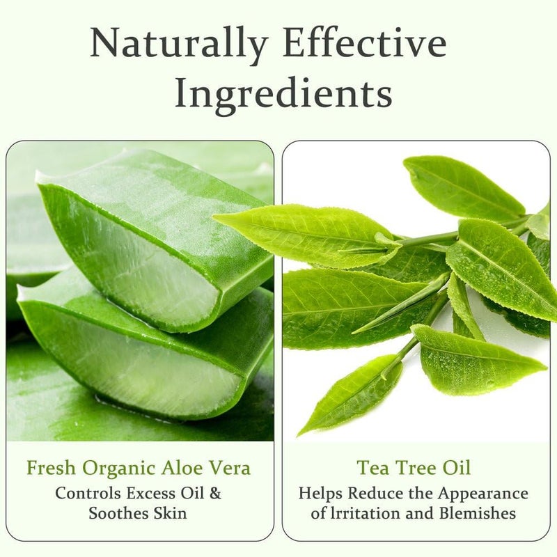 Aloderma جل الألوة فيرا العضوي من ألودرما للبشرة + زيت شجرة الشاي، مصنوع خلال 12 ساعة من الحصاد، جل ألوة فيرا نقي مهدئ للوجه، يعمل بشكل رائع للبشرة الدهنية، فروة الرأس الجافة، بعد الحلاقة، ألوة طبيعية - 10.6 أونصة - Image 3