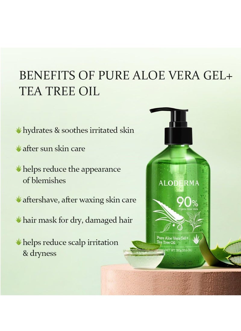 Aloderma Aloderma Organic Aloe Vera Gel for Skin + Tea Tree Oil, Made within 12 Hours of Harvest, Soothing Pure Aloe Vera Gel for Face, Works Great for Oily Skin, Dry Scalp, Aftershave, Natural Aloe - 10.6 Oz  - Image 2