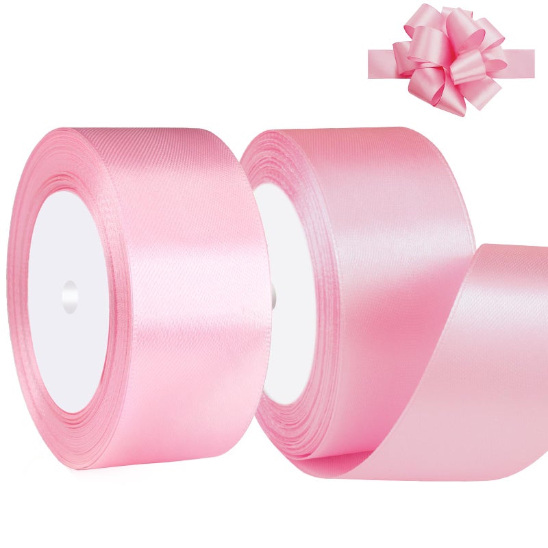 SUTOUG Pink Satin Ribbon 1-1/2 Inch x 2 Rolls Pink Wide Satin Fabric Ribbon for Gift Packaging, Christmas, Wedding, Flower Bouquet, Holiday Party, Invitation - Image 1