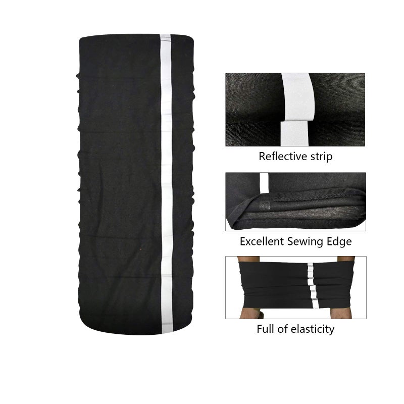 Bilymate 5 Pcs Reflective Stripe Bandana Face Mask Neck Gaiter,Tube Windproof Seamless Scarf Headbands Balaclava Headbands Face Cover (Black) - Image 2