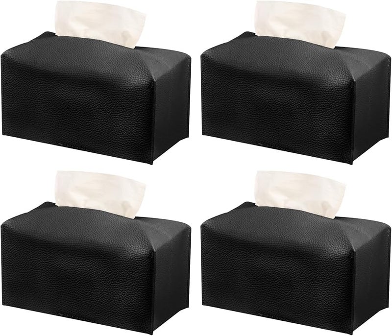 غطاء صندوق المناديل الأسود القابل للطي من البولي يوريثان، مجموعة من 4 قطع للمنزل والمكتب والسيارة وغرفة المعيشة والمكتب - Image 2