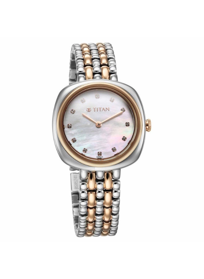 TITAN Aura Quartz Analog Women's Watch 95241KM01 – White Mother of Pearl Dial, Two-Tone Stainless Steel Strap, Quartz Movement, 50m Water Resistance, Elegant & Gift-Ready Timepiece - Image 2