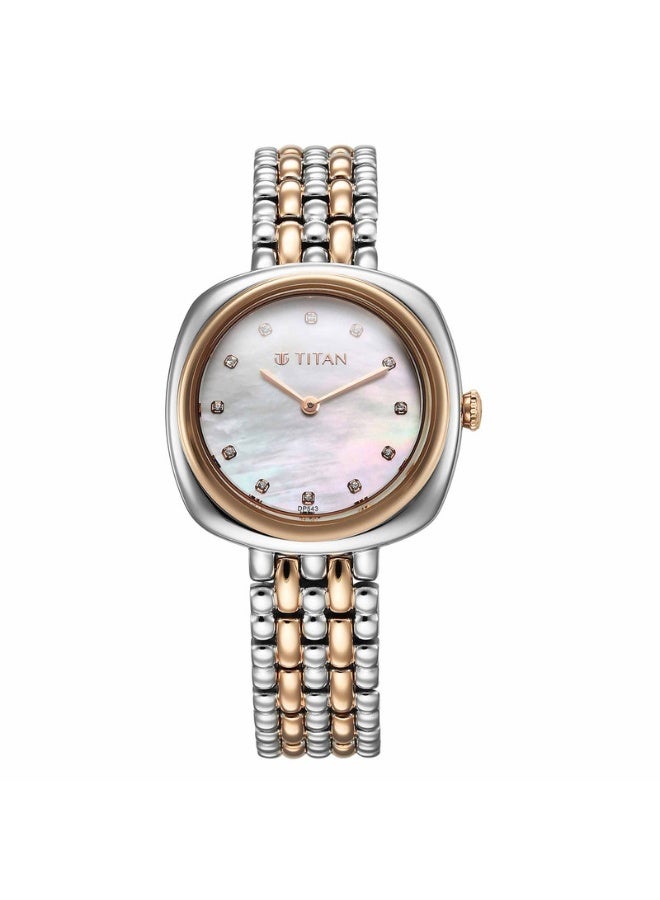TITAN Aura Quartz Analog Women's Watch 95241KM01 – White Mother of Pearl Dial, Two-Tone Stainless Steel Strap, Quartz Movement, 50m Water Resistance, Elegant & Gift-Ready Timepiece - Image 1