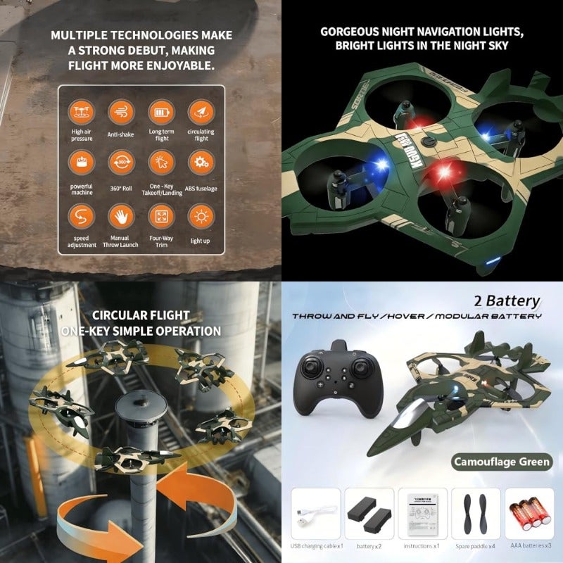 طائرة تحكم عن بعد بدون طيار RC طائرة رباعية المراوح مع بطاريتين، دوران 360 درجة، طائرة FPV، تثبيت الارتفاع، إقلاع وهبوط بضغطة زر، أضواء LED رائعة، قابلة لإعادة الشحن، وقت طيران طويل، ثلاث وضعيات سرعة - Image 1