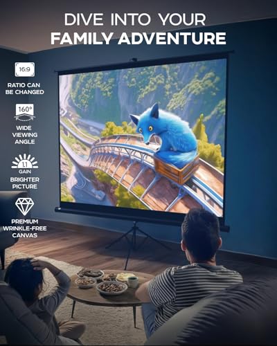 PropVue Projector Screen with Stand 100 inch Indoor and Outdoor Projection Screen for Movie or Office Presentation Adjustable from 169 to 43 HD Premium WrinkleFree Tripod Screen - Image 3