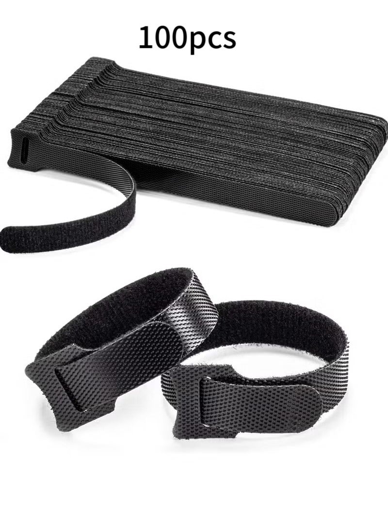 Loquat 100PCS Reusable Cable Ties, Black Adjustable 6-Inch Cord Organizer Ties, Multi-purpose Hook Loop Cable Management Wire Ties for Organizing Home, Office, Data Centers - Image 1