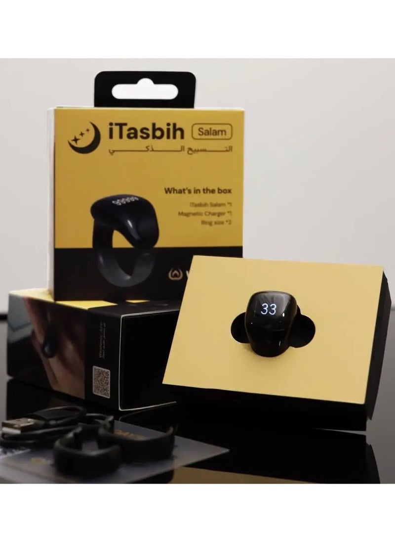 SH PROTECT TOUCH - Zikr Ring Smart Tasbeeh Counter Weslamic iTasbih Ring - Salam Prayer timing reminder,OLED display,IPX67 Waterproof, Adjustable Ring (18mm Plus 20mm) - Image 1
