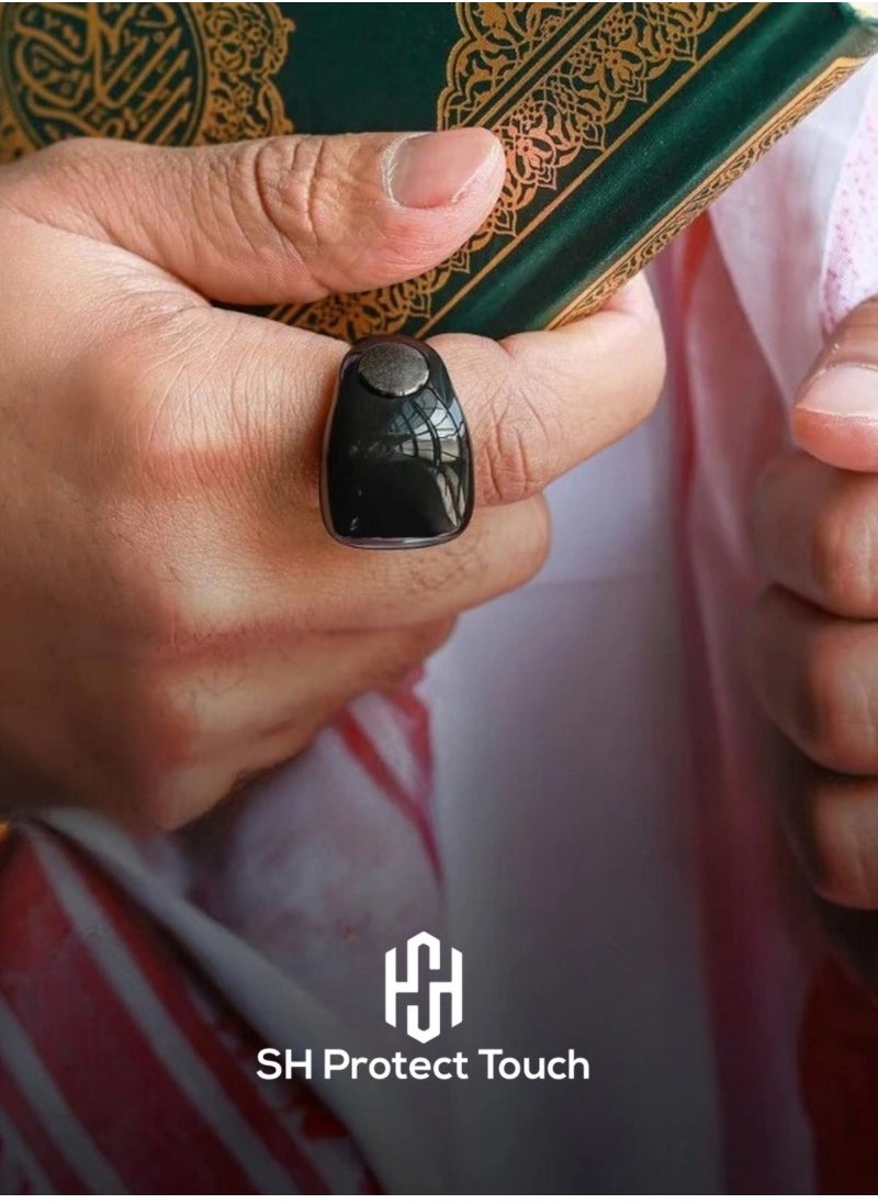 SH PROTECT TOUCH - Zikr Ring Smart Tasbeeh Counter Weslamic iTasbih Ring - Salam Prayer timing reminder,OLED display,IPX67 Waterproof, Adjustable Ring (18mm Plus 20mm) - Image 1
