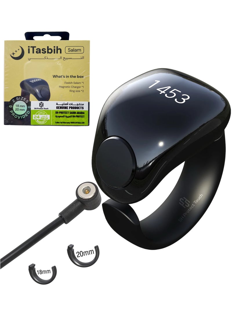 SH PROTECT TOUCH Zikr Ring Smart Tasbeeh Counter Weslamic iTasbih Ring - Salam Prayer timing reminder,OLED display,IPX67 Waterproof, Adjustable Ring (18mm Plus 20mm)  - Image 1