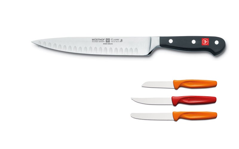 Wsthof Classic Hollow Edge Carving Knife 8Inch with Bonus Paring Knives Black 8854