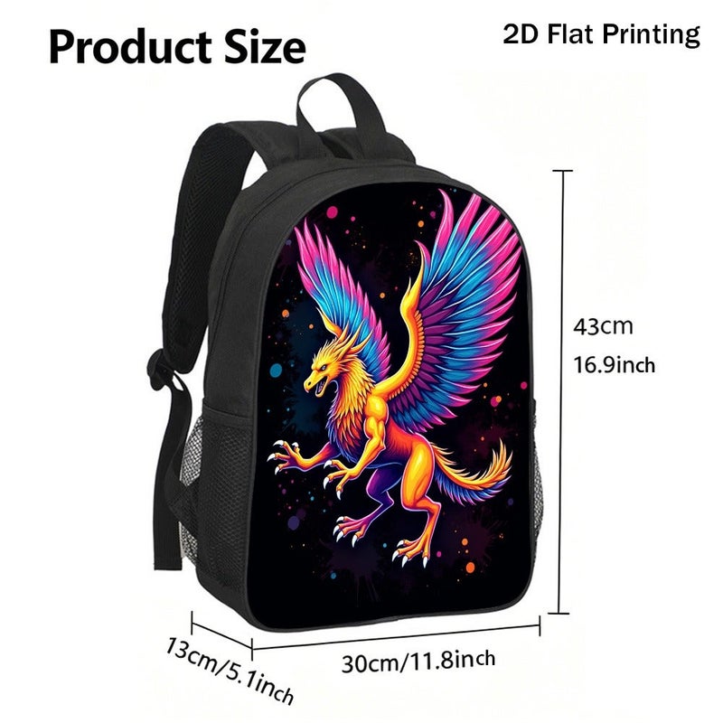 Fashion Vibrant Neon Mythical Griffin Backpack Durable Large Capacity 2D Flat Print for travel outdoor party for Unisex - Image 3