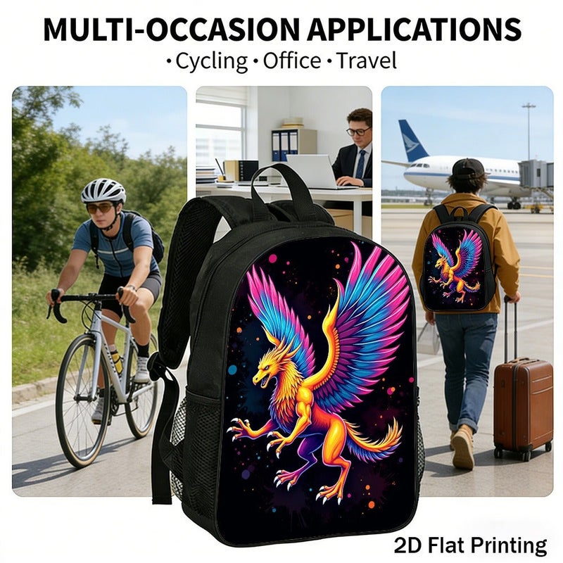 Fashion Vibrant Neon Mythical Griffin Backpack Durable Large Capacity 2D Flat Print for travel outdoor party for Unisex - Image 5