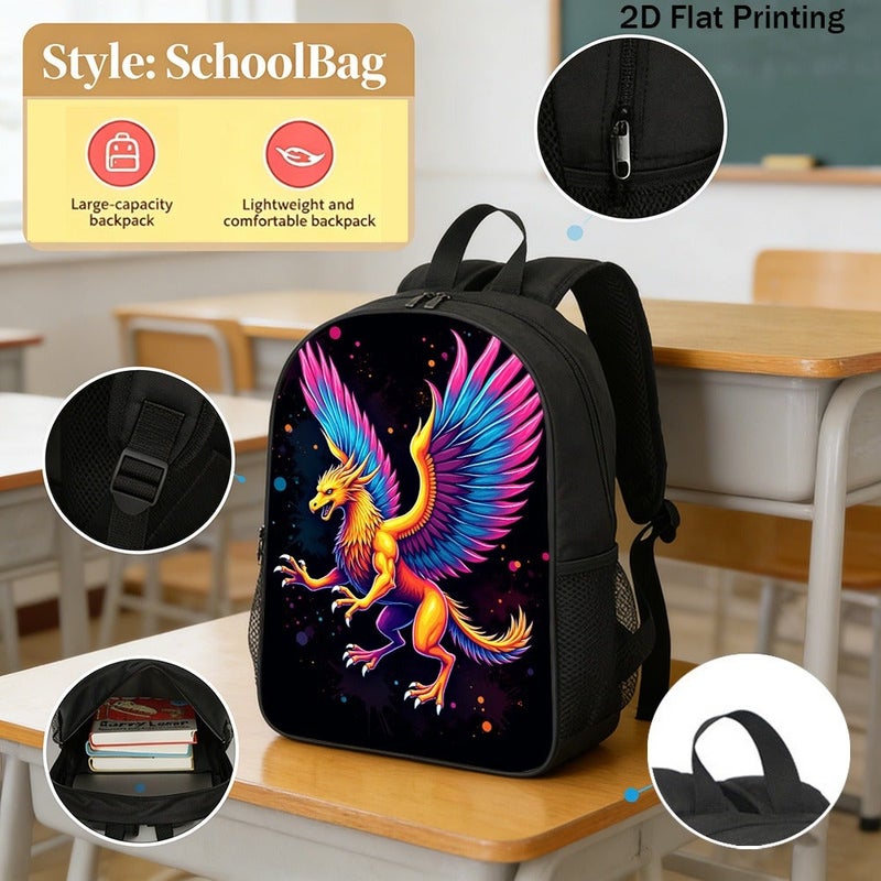 Fashion Vibrant Neon Mythical Griffin Backpack Durable Large Capacity 2D Flat Print for travel outdoor party for Unisex - Image 2