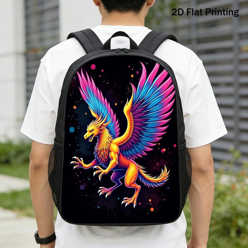 Fashion Vibrant Neon Mythical Griffin Backpack Durable Large Capacity 2D Flat Print for travel outdoor party for Unisex - Image 1