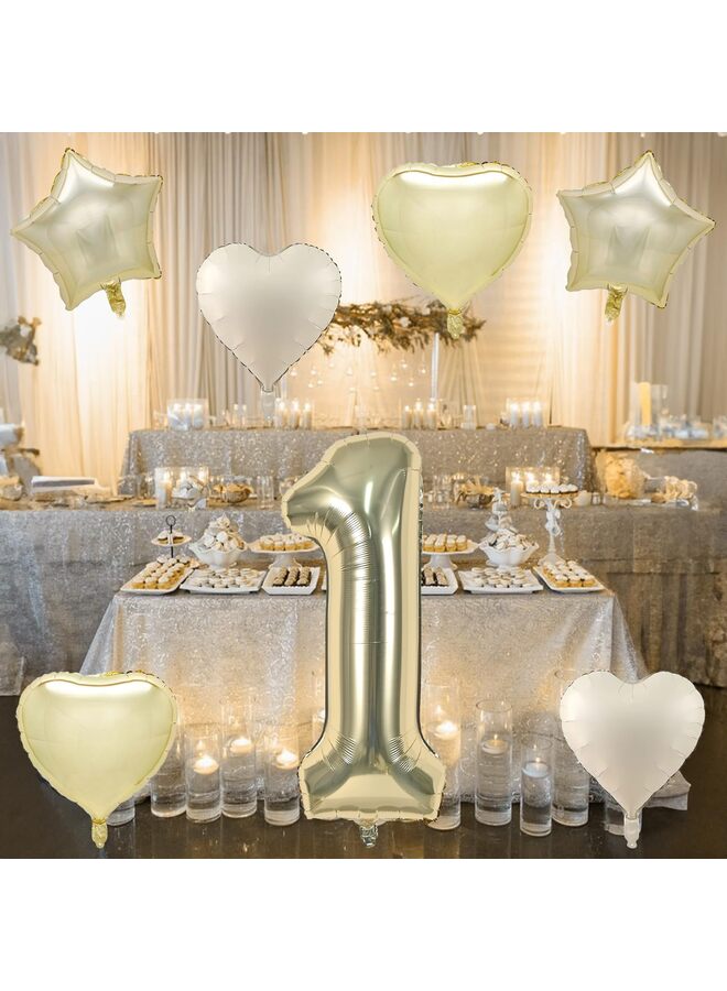 بالون رقم كبير بلون ذهبي شامبانيا، بالونات فويل مع هيليوم ذهبي فاتح، بالون على شكل قلب ونجمة بلون كريمي بيج مقاس 18 بوصة، بالون رقمي ذاتي النفخ مقاس 40 بوصة لتزيين حفلات أعياد الميلاد - Image 4