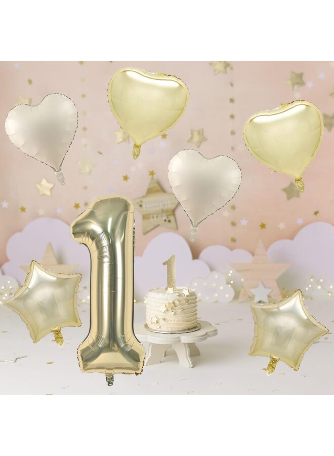 بالون رقم كبير بلون ذهبي شامبانيا، بالونات فويل مع هيليوم ذهبي فاتح، بالون على شكل قلب ونجمة بلون كريمي بيج مقاس 18 بوصة، بالون رقمي ذاتي النفخ مقاس 40 بوصة لتزيين حفلات أعياد الميلاد - Image 5