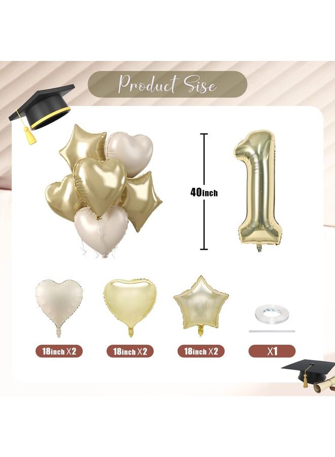 بالون رقم كبير بلون ذهبي شامبانيا، بالونات فويل مع هيليوم ذهبي فاتح، بالون على شكل قلب ونجمة بلون كريمي بيج مقاس 18 بوصة، بالون رقمي ذاتي النفخ مقاس 40 بوصة لتزيين حفلات أعياد الميلاد - Image 2