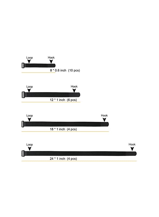 Green Tiger Reusable Fastening Cable Straps and Cable Ties Set, Pack of 24 (8in-12in-18in-24in) - Image 3