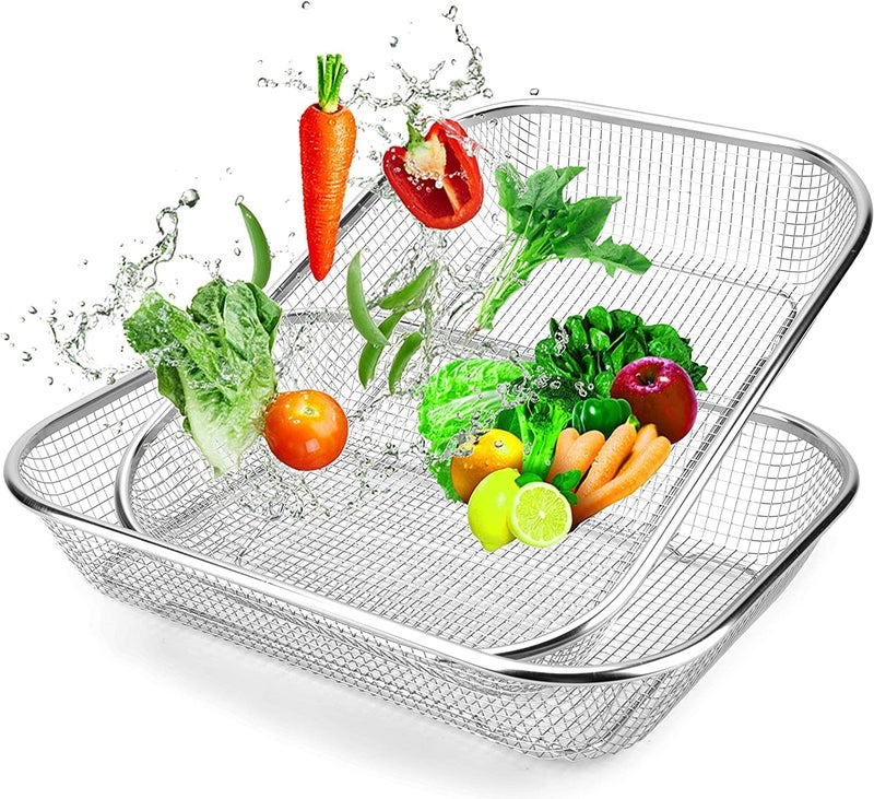 Snevad Stainless Steel Air Wire Fruit Basket Small Countertop Fruit Bowl for Washing Fruits, Vegetables Kitchen Tool for Fried Food Home Kitchen Multi Purpose Cooking and Snacks Oven Accessory Basket - Image 3
