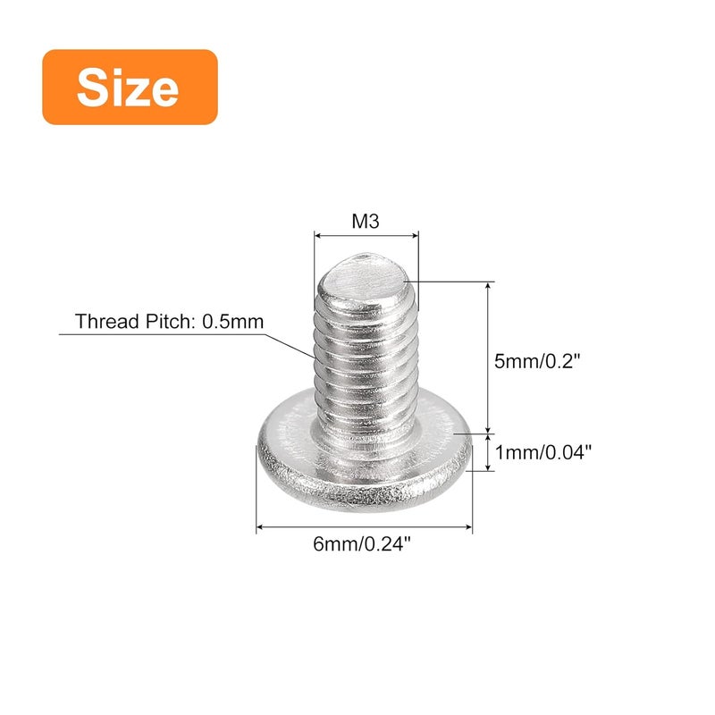 uxcell M3-0.5 x 5mm 100Pcs Flat Round Head Screws 304 Stainless Steel Phillips Drive Machine Screws Hardware Fastener for Furniture Connection - Image 2
