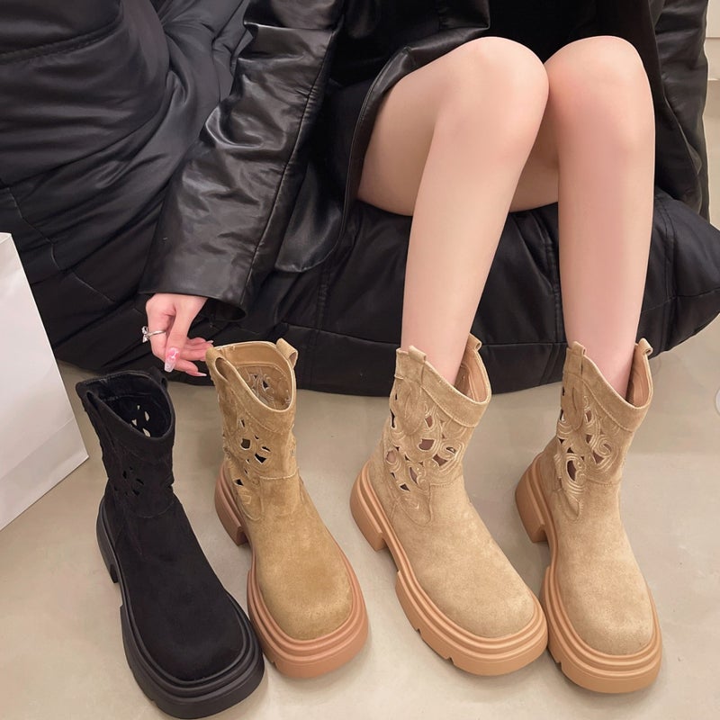 Retro Ethnic Style Trendy Hollow Embroidery Breathable Western Cowboy Boots British Style Casual Versatile - Image 4