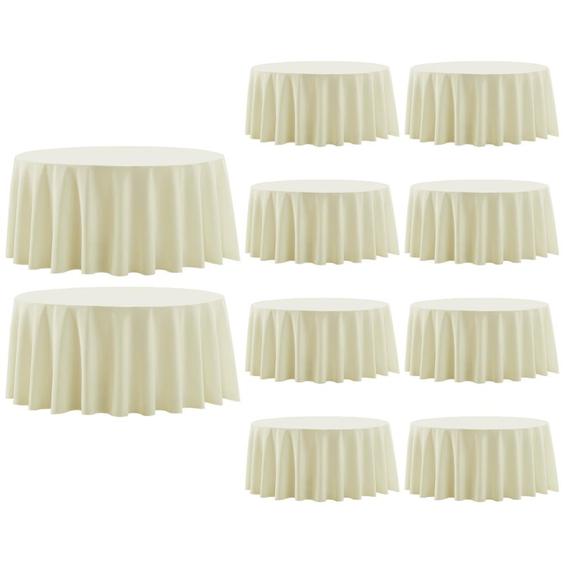 Aocoz Round Tablecloth 120 Inch Tablecloth 10 Pack Ivory Table Cloths Washable Decorative Polyester TableClothes Cover for Dining Table Banquets Buffet Parties and Wedding - Image 1
