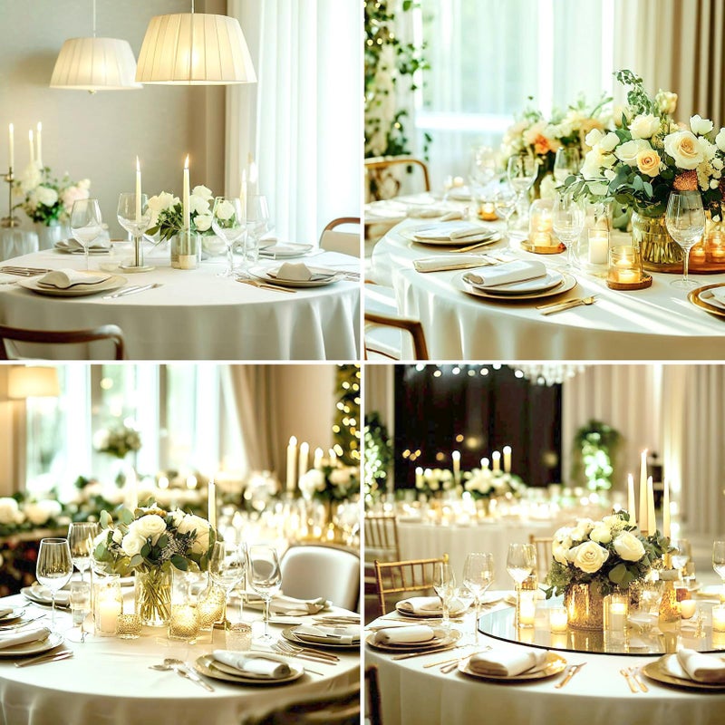 Aocoz Round Tablecloth 120 Inch Tablecloth 10 Pack Ivory Table Cloths Washable Decorative Polyester TableClothes Cover for Dining Table Banquets Buffet Parties and Wedding - Image 3