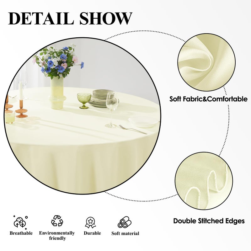 Aocoz Round Tablecloth 120 Inch Tablecloth 10 Pack Ivory Table Cloths Washable Decorative Polyester TableClothes Cover for Dining Table Banquets Buffet Parties and Wedding - Image 4
