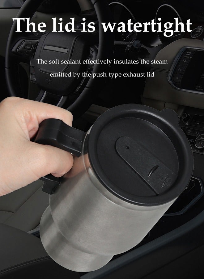 DUNISO كوب تسخين السيارة، كوب قهوة كهربائي من الفولاذ المقاوم للصدأ للسفر، كوب ترمس للسيارة، بطانة داخلية من الفولاذ المقاوم للصدأ، مزود بوسادات مضادة للانزلاق، مناسب لتسخين الحليب، الماء، القهوة، الشاي، 120 واط، 500 مل - Image 3