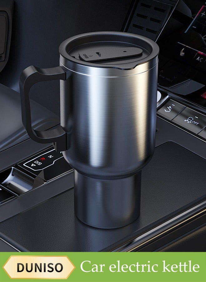 DUNISO كوب تسخين السيارة، كوب قهوة كهربائي من الفولاذ المقاوم للصدأ للسفر، كوب ترمس للسيارة، بطانة داخلية من الفولاذ المقاوم للصدأ، مزود بوسادات مضادة للانزلاق، مناسب لتسخين الحليب، الماء، القهوة، الشاي، 120 واط، 500 مل - Image 1