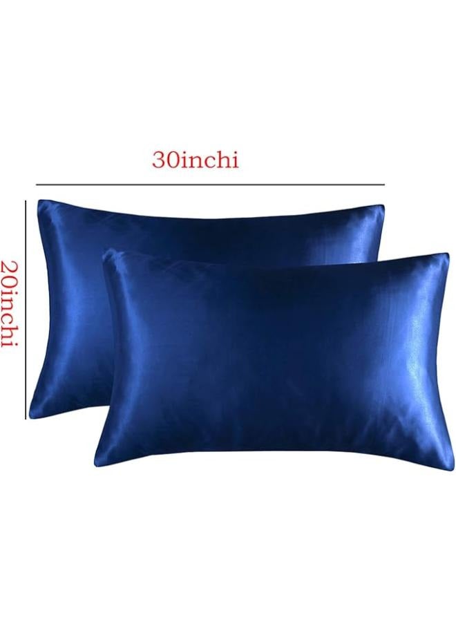 HONGCI Navy Blue Satin Pillow Cases 2 Pack 50 x 75cm Standard Size - Navy Blue Pillowcases 2 Pack, Ultra-Soft Smooth Polyester Microfiber Pillow Case for Hair and Skin, Envelope Closure  - Image 2