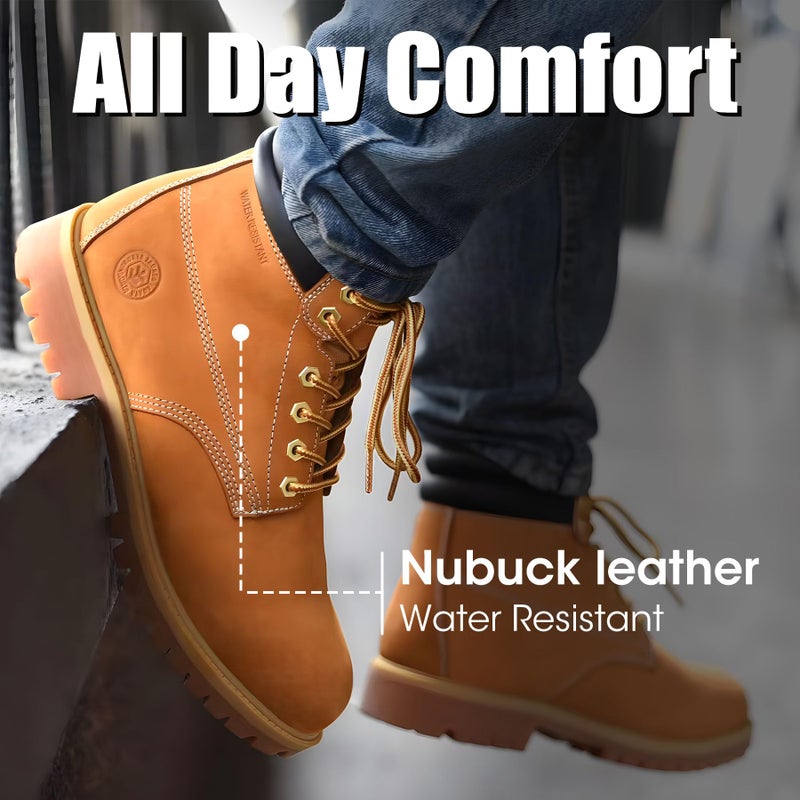 Jacata Work Boots For Men Steel/Soft Toe Non Slip Rubber Sole Resistant Utility Oil Mens Industrial Construction Boot(Wheat Size 6) - Image 3