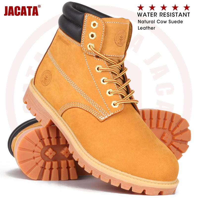 Jacata Work Boots For Men Steel/Soft Toe Non Slip Rubber Sole Resistant Utility Oil Mens Industrial Construction Boot(Wheat Size 6) - Image 5