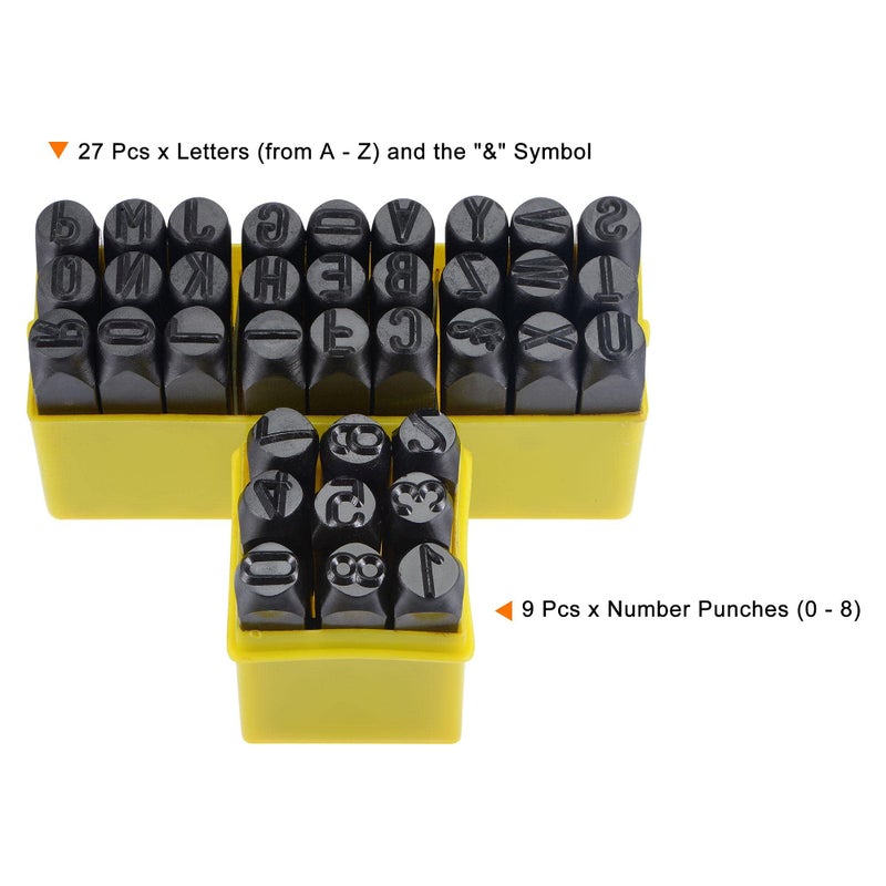 uxcell 1/2" (12.5mm) Number and Letter Stamp Set, A-Z & 0-9 Punch Press Tool for Metal Plastic Wood Leather - Image 3