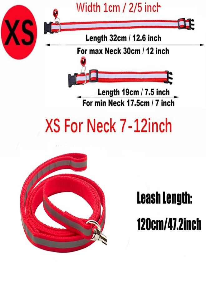 WeimoMonkey XS Dog Collar with Bell Leash Set, Basic Nylon Reflective Puppy Collars for XXS Xs Small Cat Pet Animal Litter Tiny Kitten Girls,Red - Image 2