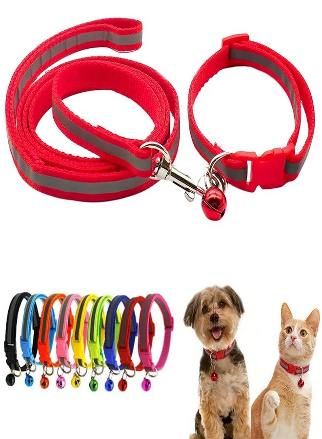 WeimoMonkey XS Dog Collar with Bell Leash Set, Basic Nylon Reflective Puppy Collars for XXS Xs Small Cat Pet Animal Litter Tiny Kitten Girls,Red - Image 1