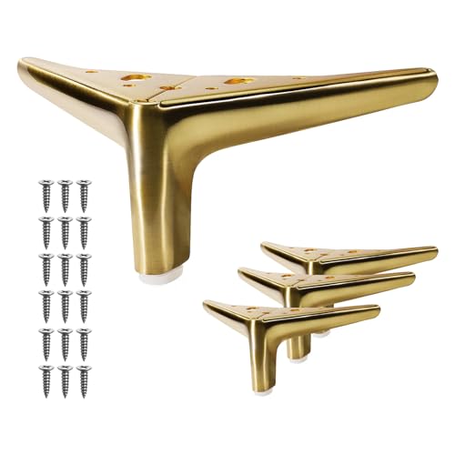 VEHCIL 4-inch Brushed Gold Furniture Legs, Legs for Furniture Set of 4 Modern Furniture Feet Metal Table Legs for Cabinet Sofa Couch Chair Bed Dresser Wardrobe Risers DIY Replacement - Image 1