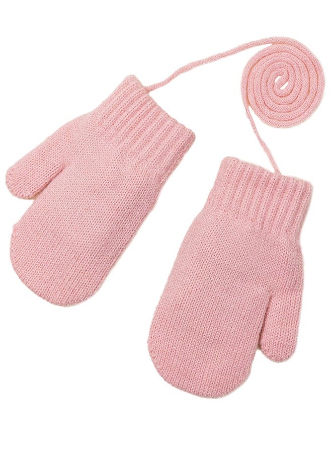 PLZSITDOWN Toddler Winter Mittens Solid Knitted Cold Protection Magic Gloves Mitten for Boys Girls Pink - Image 1