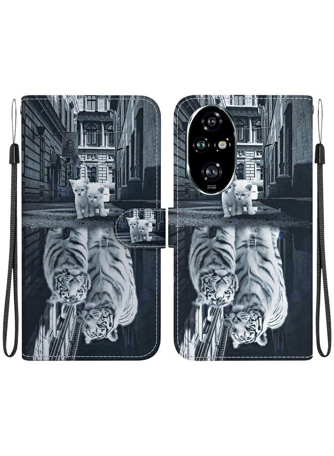 Zaboon For Honor 200 Pro Crystal Texture Colored Drawing Leather Phone Case(Cat Tiger Reflection) 