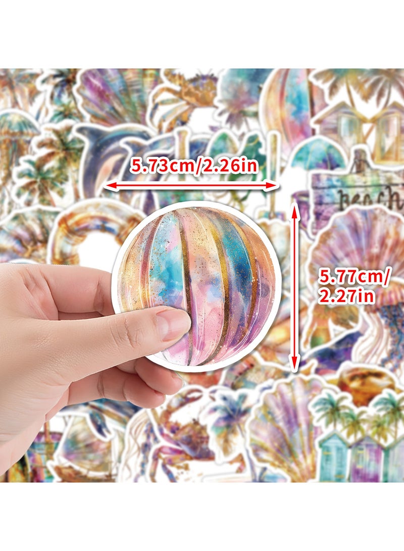 قوس قزح أورينبو ملصقات حب الصيف للشاطئ، 50 قطعة من ملصقات الكائنات البحرية الملونة الكرتونية اللطيفة لأجهزة الكمبيوتر المحمول وزجاجة الماء، مجموعة ملصقات جمالية كرتونية حيوية للفتيات المراهقات - Image 5