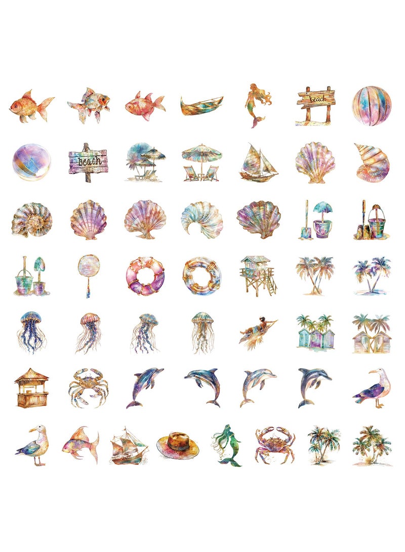 قوس قزح أورينبو ملصقات حب الصيف للشاطئ، 50 قطعة من ملصقات الكائنات البحرية الملونة الكرتونية اللطيفة لأجهزة الكمبيوتر المحمول وزجاجة الماء، مجموعة ملصقات جمالية كرتونية حيوية للفتيات المراهقات - Image 2