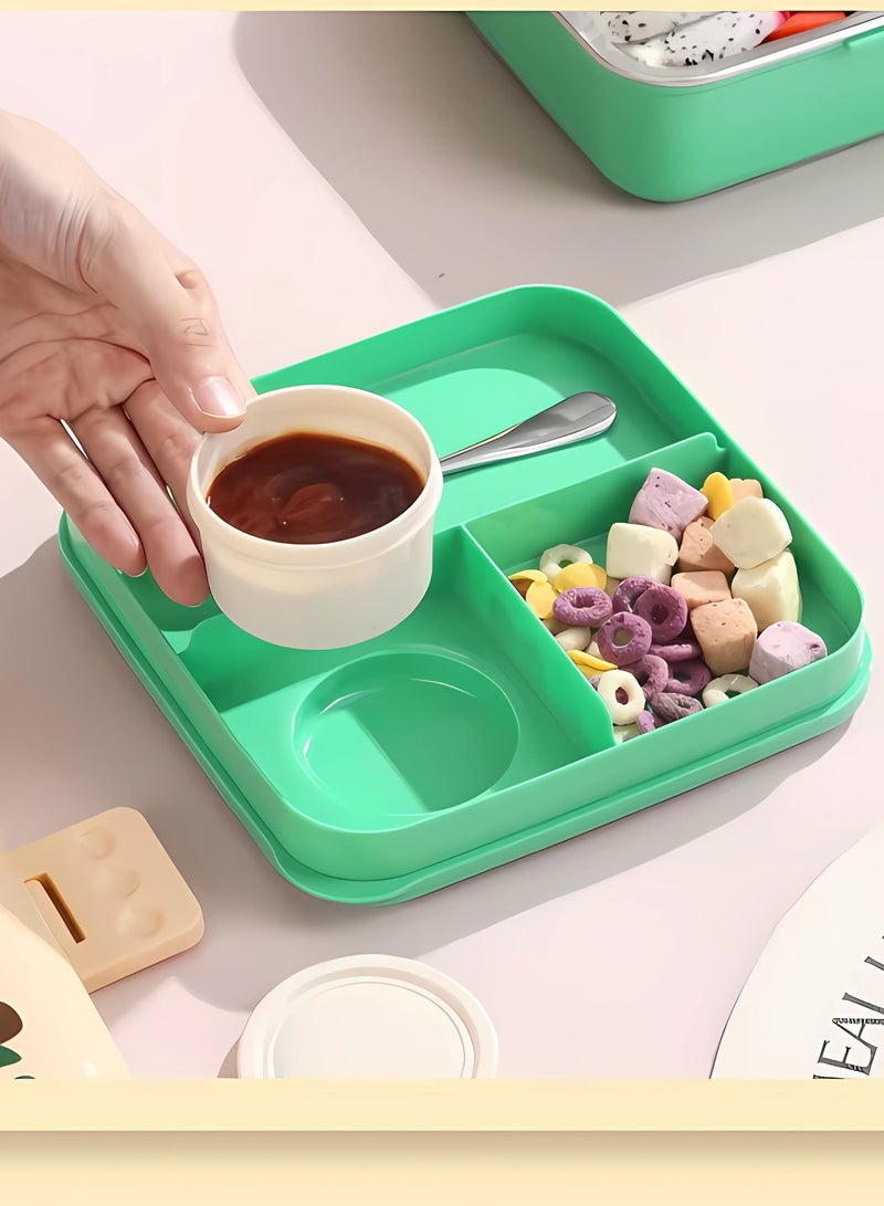 Twisoo Twisoo Kids Lunch Box Stainless Steel Insulated – Double Decker Leakproof Bento Box with Spoon, Soup Bowl, Dishwasher Safe, Durable, Perfect for School or Travel 1120ml (Elep New Cream)  - Image 4